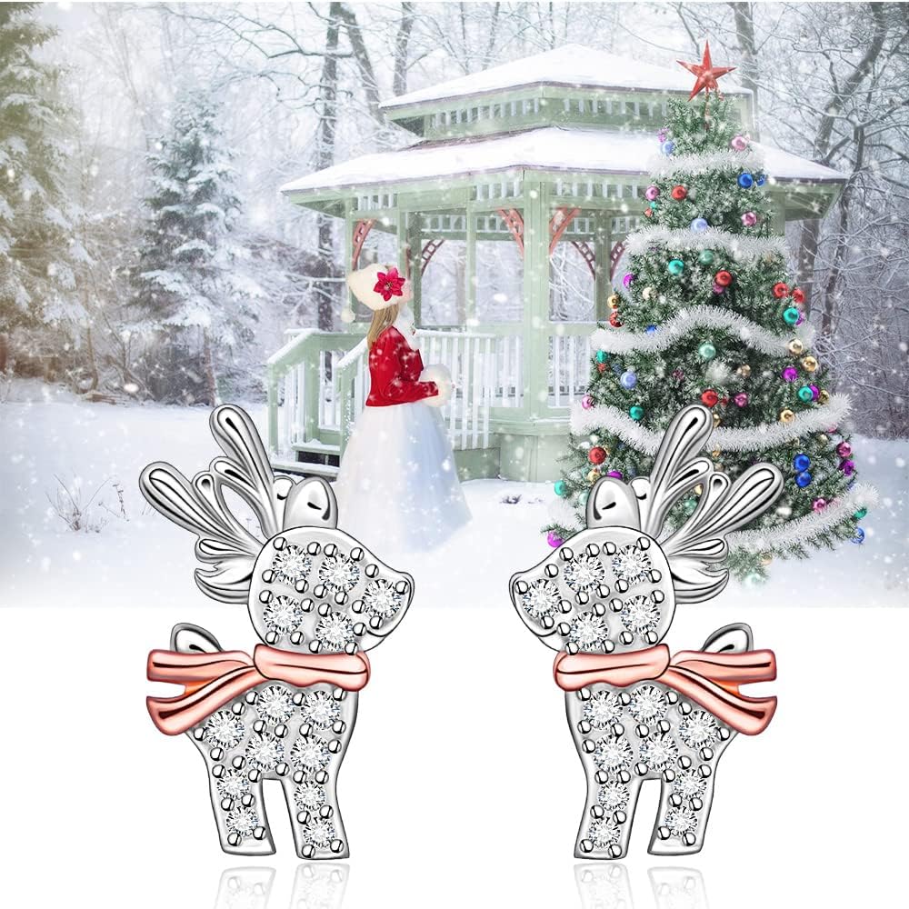 Cute Reindeer Stud Earrings with Zirconia